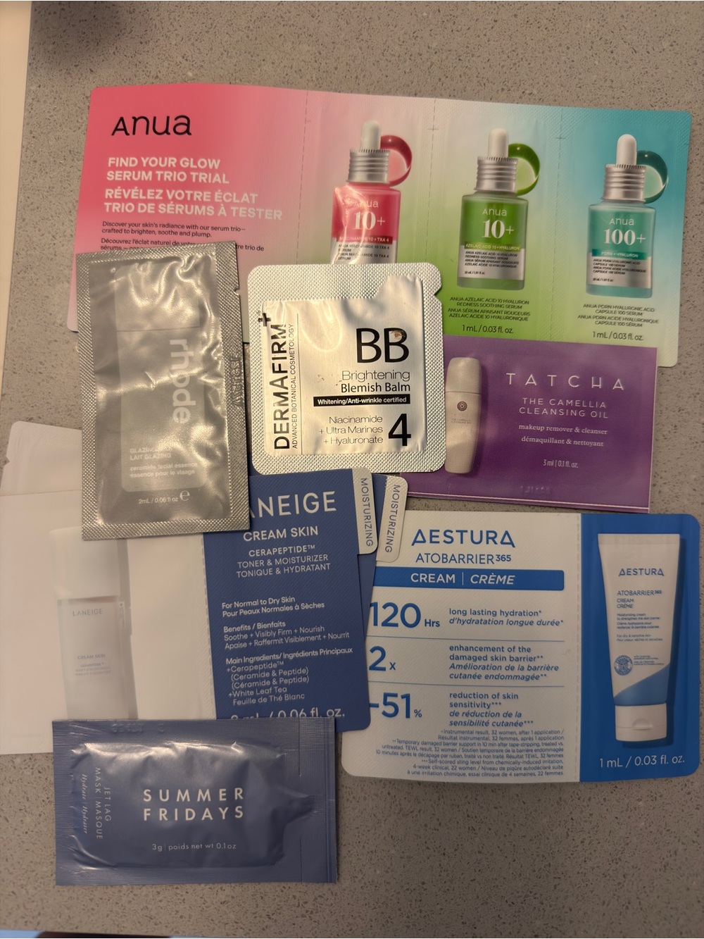 8 Skincare samples, moisturizing & cleansing - Rhode, Laneige, Tatcha + more